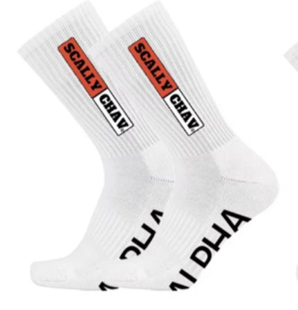 ALPHA SOLES CREW SOCKS RED LOGO