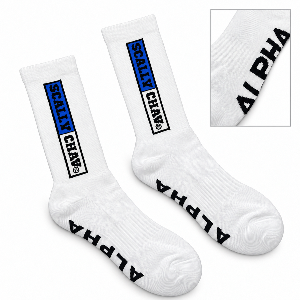 ALPHA SOLES CREW SOCKS BLUE LOGO