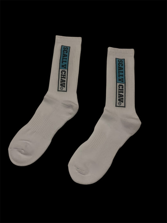 WHITE AQUA LOGO CLASIC CREW SOCK