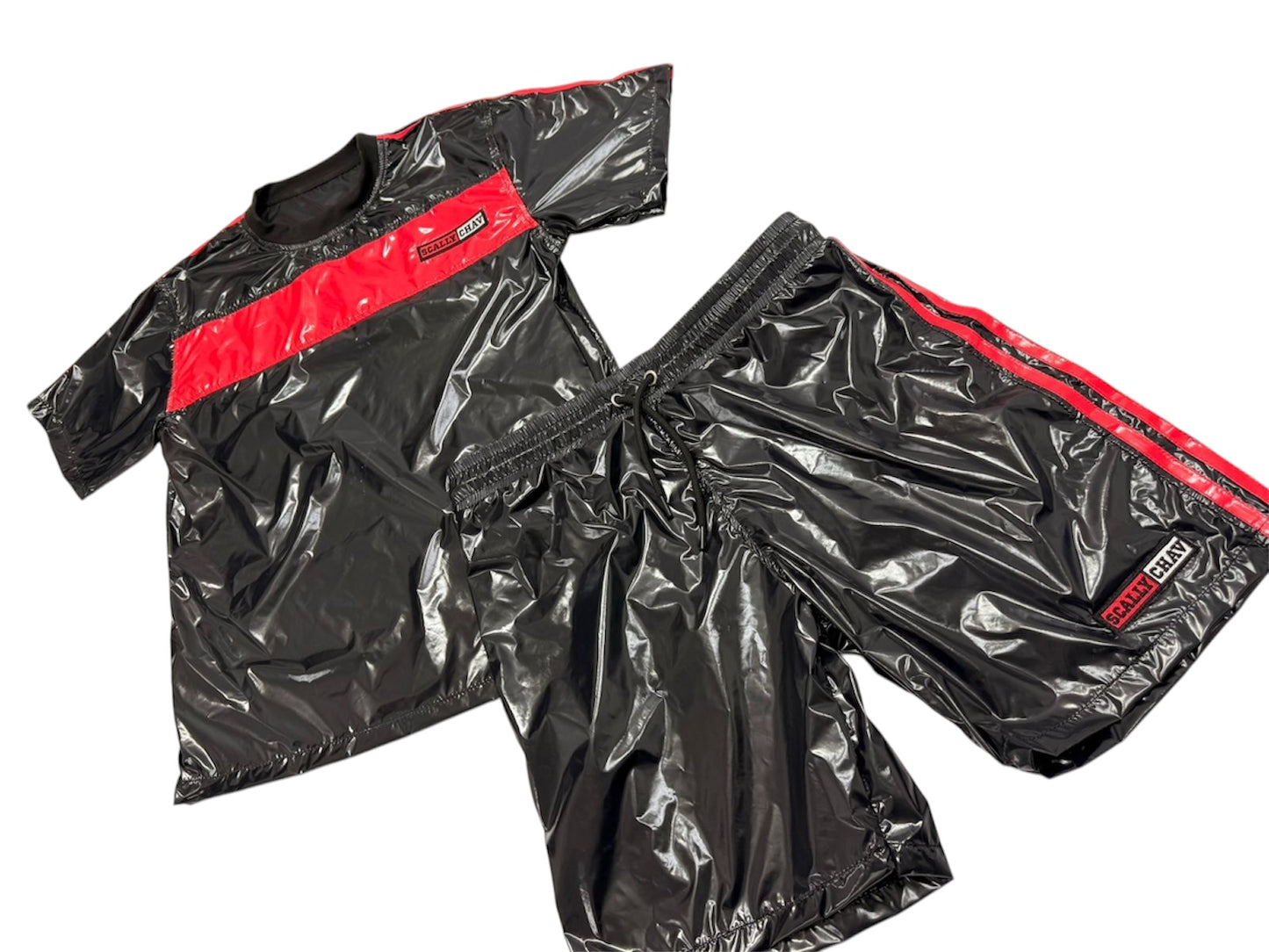 Red And Black Nylon Twinset