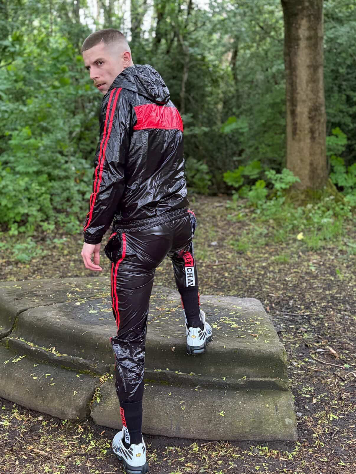 Shiny Nylon Tracksuit Red and Black