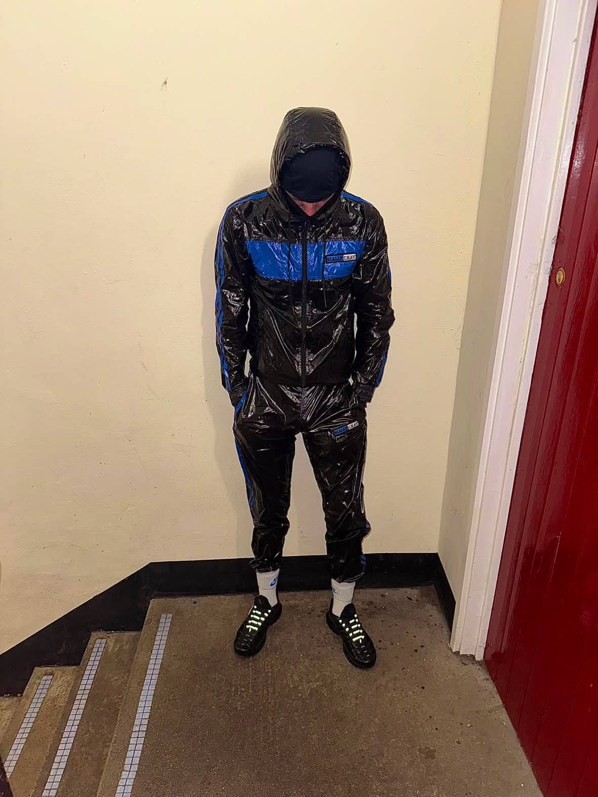 Shiny Nylon Tracksuit Blue and Black