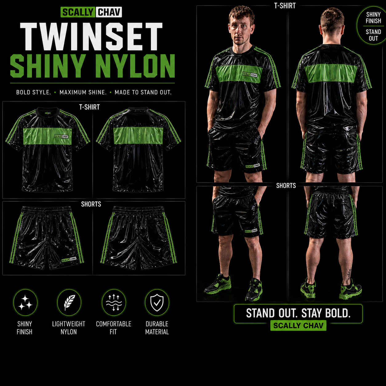 PRE ORDER Green And Black Nylon Twinset