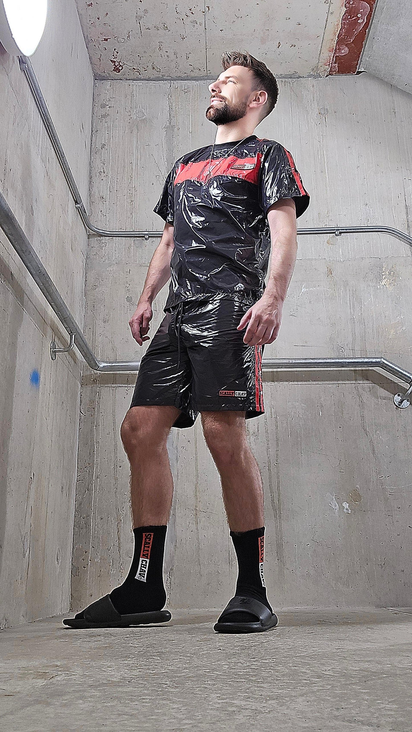 Red And Black Nylon Twinset