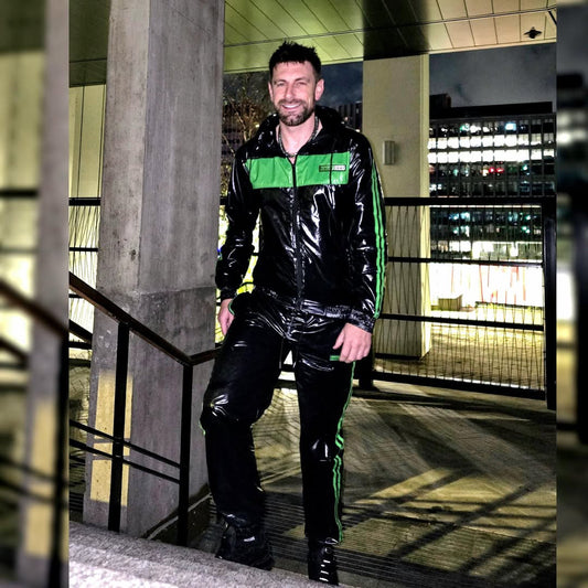 Shiny Nylon Tracksuit Green and Black