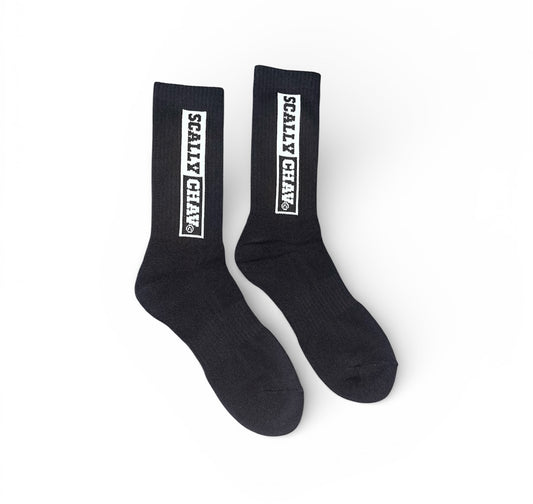 WHITE AND BLACK LOGO CLASIC BLACK CREW SOCK
