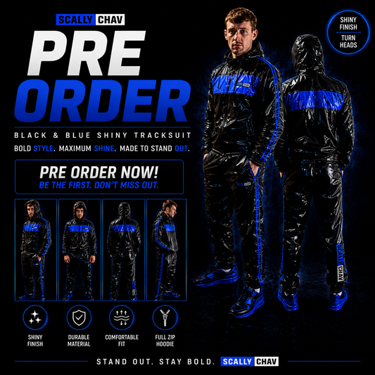 PRE SALE Shiny Nylon Tracksuit Blue and Black