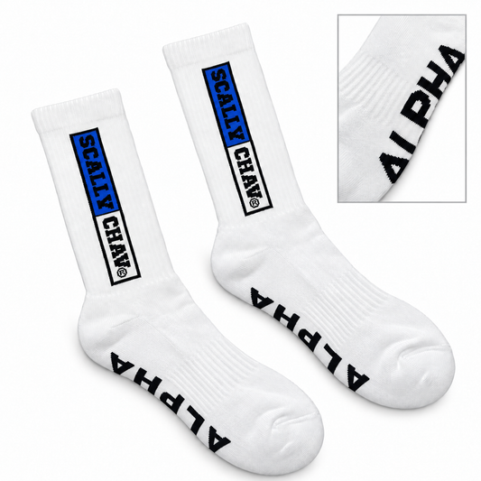 ALPHA SOLES CREW SOCKS BLUE LOGO