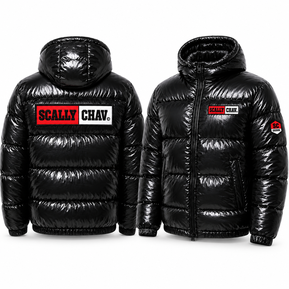 (Pre Order) Black Shiny Hooded Puffer Coat