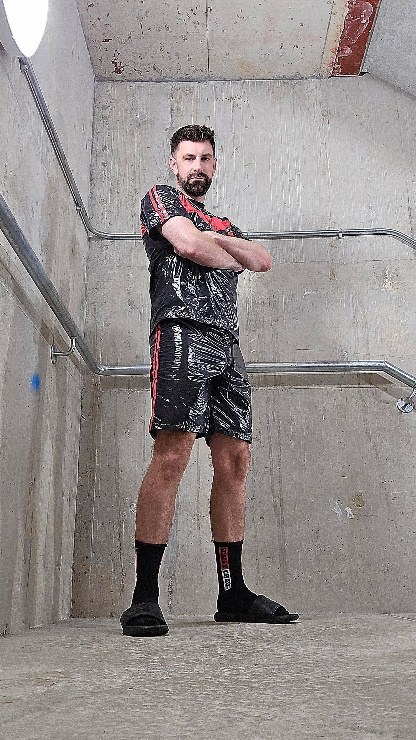 Red And Black Nylon Twinset