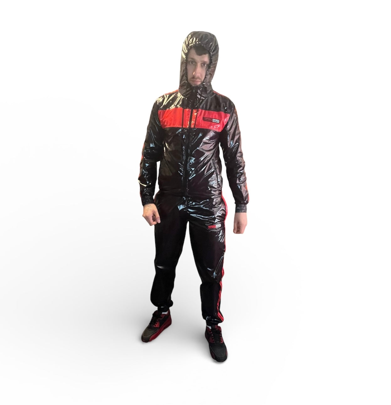 Shiny Nylon Tracksuit Red and Black