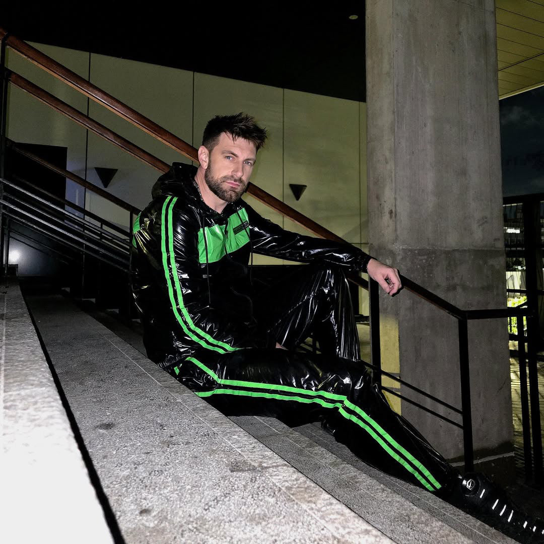 Shiny Nylon Tracksuit Green and Black