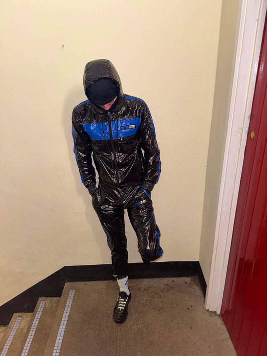 Shiny Nylon Tracksuit Blue and Black