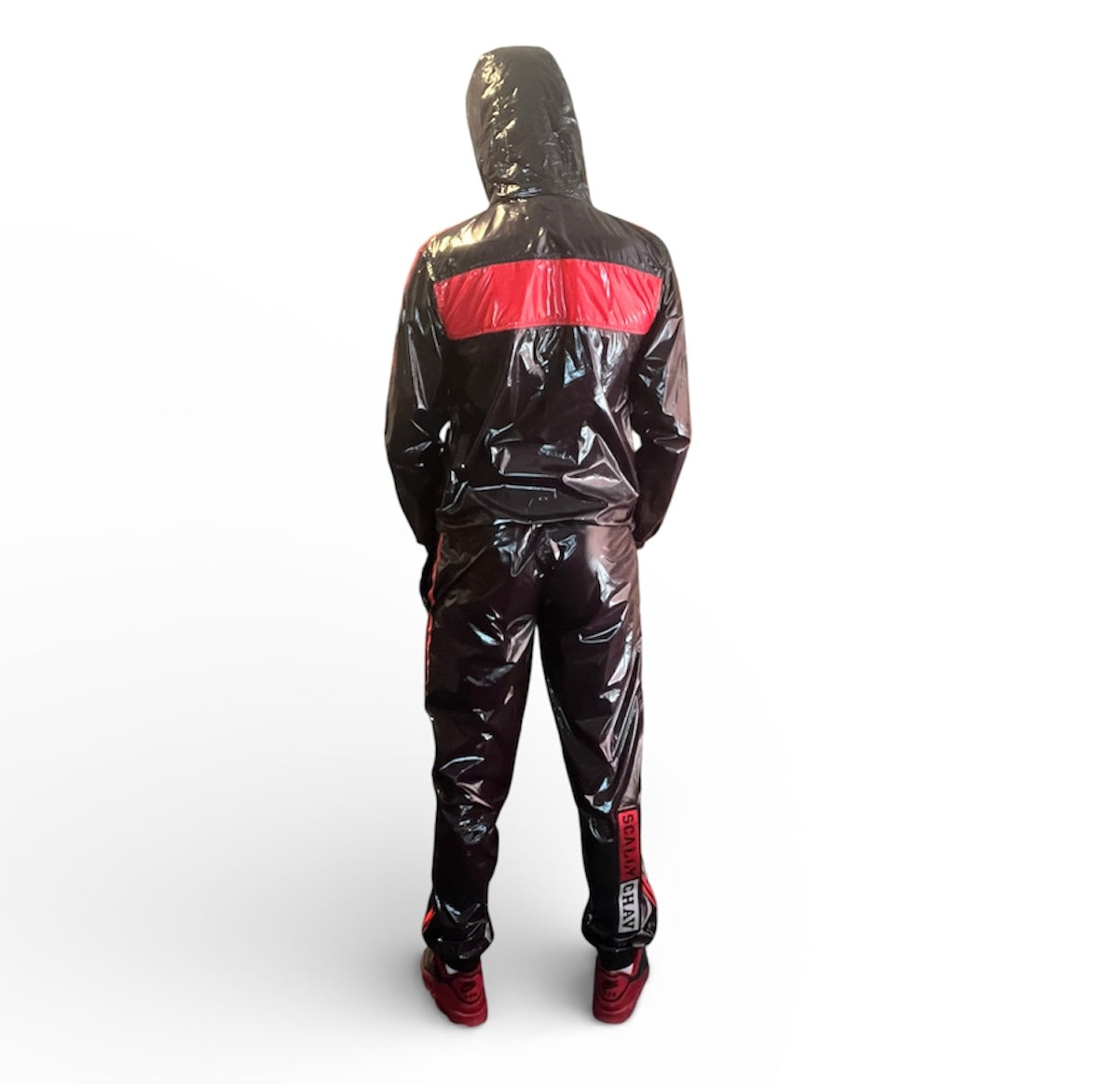 Shiny Nylon Tracksuit Red and Black