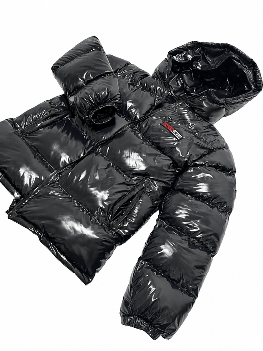 (Pre Order) Black Shiny Hooded Puffer Coat