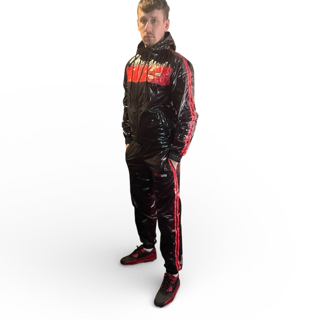 Shiny Nylon Tracksuit Red and Black
