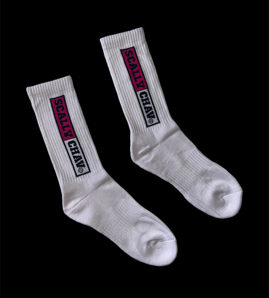 WHITE PINK LOGO CLASSIC CREW SOCK