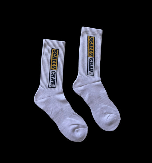 WHITE YELLOW LOGO CLASSIC CREW SOCK