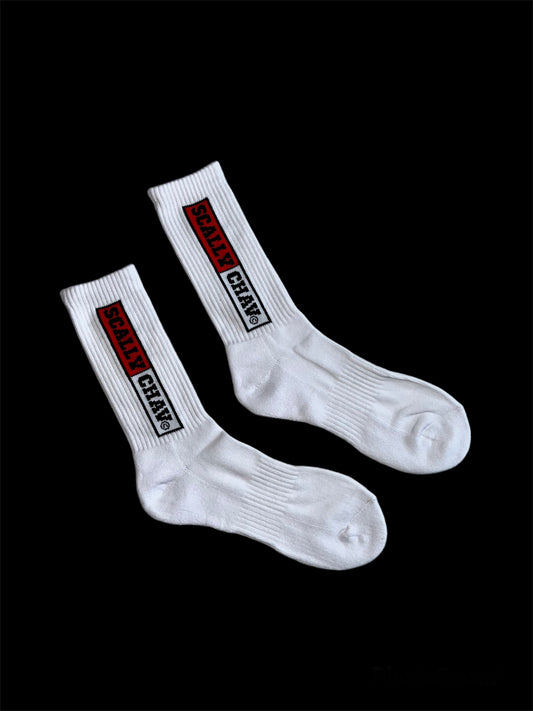 WHITE RED LOGO CLASIC CREW SOCK